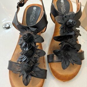 Black Floral Women's Sandals by PATRIZIA